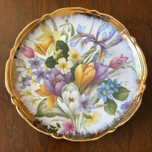 VTG small 6.25” porcelain plate scalloped spring flower patter Limoges France